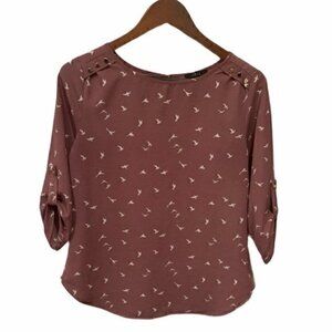 IRIS 3/4 Roll Up Sleeve Bird Pattern Shirt